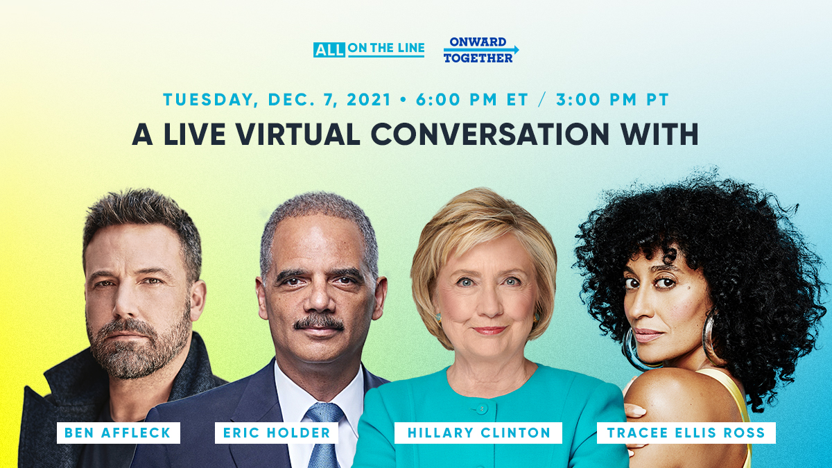 .<a href="/BenAffleck/">Ben Affleck</a>, <a href="/TraceeEllisRoss/">Tracee Ellis Ross</a>, <a href="/EricHolder/">Eric Holder</a>, me—and you?

Join us on December 7 to talk about one of the most important battles to preserve our democracy—ending partisan gerrymandering—and what you can do with @allontheline and @onwardtogether to help.

secure.actblue.com/donate/aotl-ot…