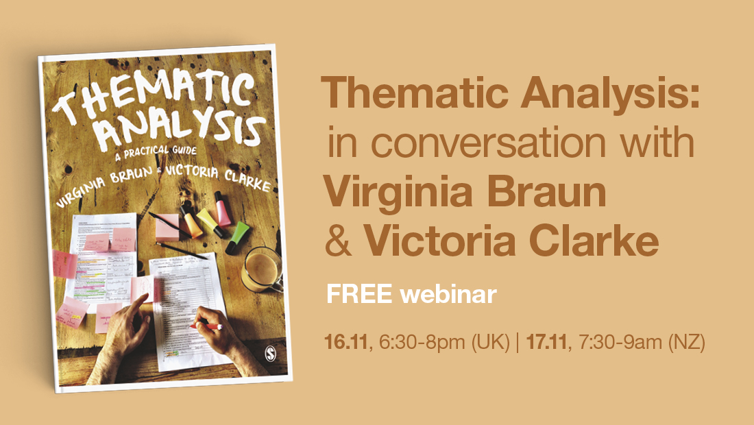 SagePsychology's tweet photo. TOMORROW!
Join @ginnybraun & @drvicclarke in a webinar hosted by SAGE Psychology, as they celebrate the publication #ThematicAnalysis and answer questions on all things TA.
16.11, 6:30pm ๐ฌ๐ง | 17.11, 7:30am ๐ณ๐ฟ
Watch live on YouTube๐https://t.co/tsCAwUlcQn https://t.co/YqJ5bSrkpm