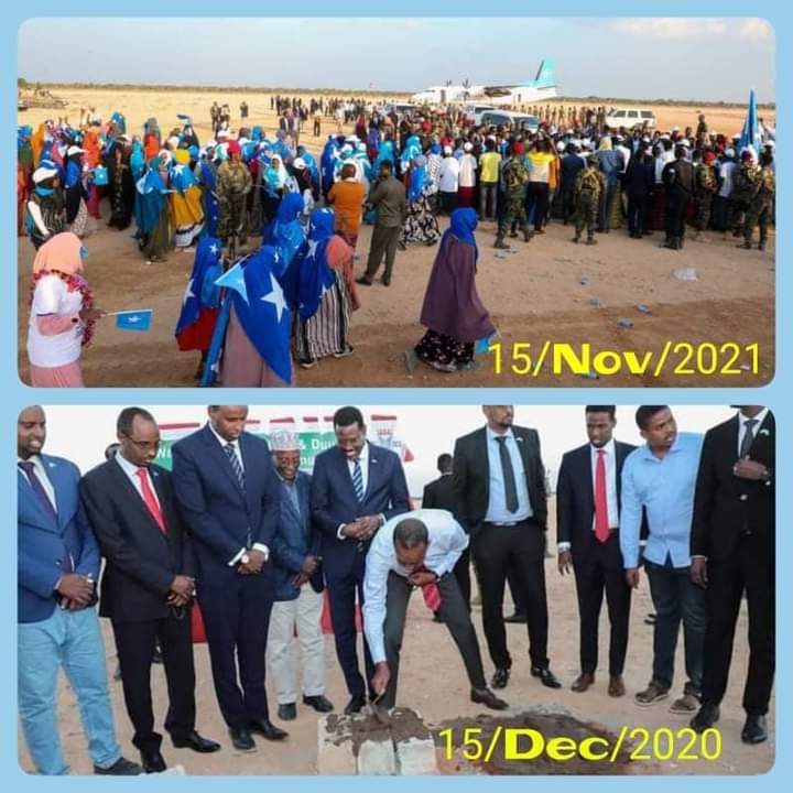 Eleven months ago, Prime Minister Roble laid the foundation stone for the upgrading of Dhusamareb Airport.

Today when he landed at the airport, there is no commencement of the construction project???