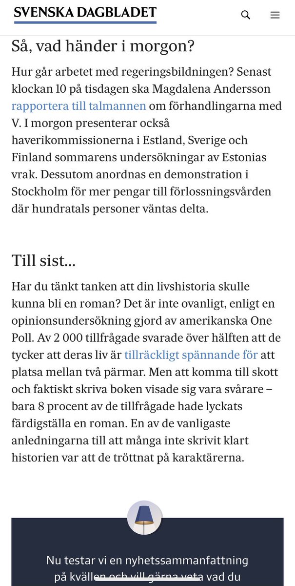Premiär för Kvällsrapporten! Många av våra lojala läsare rustar sig för dagen med Morgonrapporten - nu har den fått ett lillasyskon på kvällen!  🛋 

Skrivs av <a href="/hannatornquist/">Hanna Törnquist</a> @SophieStigfur <a href="/FahlmanFredrik/">Fredrik Fahlman</a> Rikard Rosell + dream-team <a href="/ellello/">Lisa Övermyr</a> <a href="/frejn/">Frej Naimi-Akbar</a> <a href="/a_liljeblad/">Anna-Karin Liljeblad</a> <a href="/jooohan/">Johan Silfversten</a> mfl!