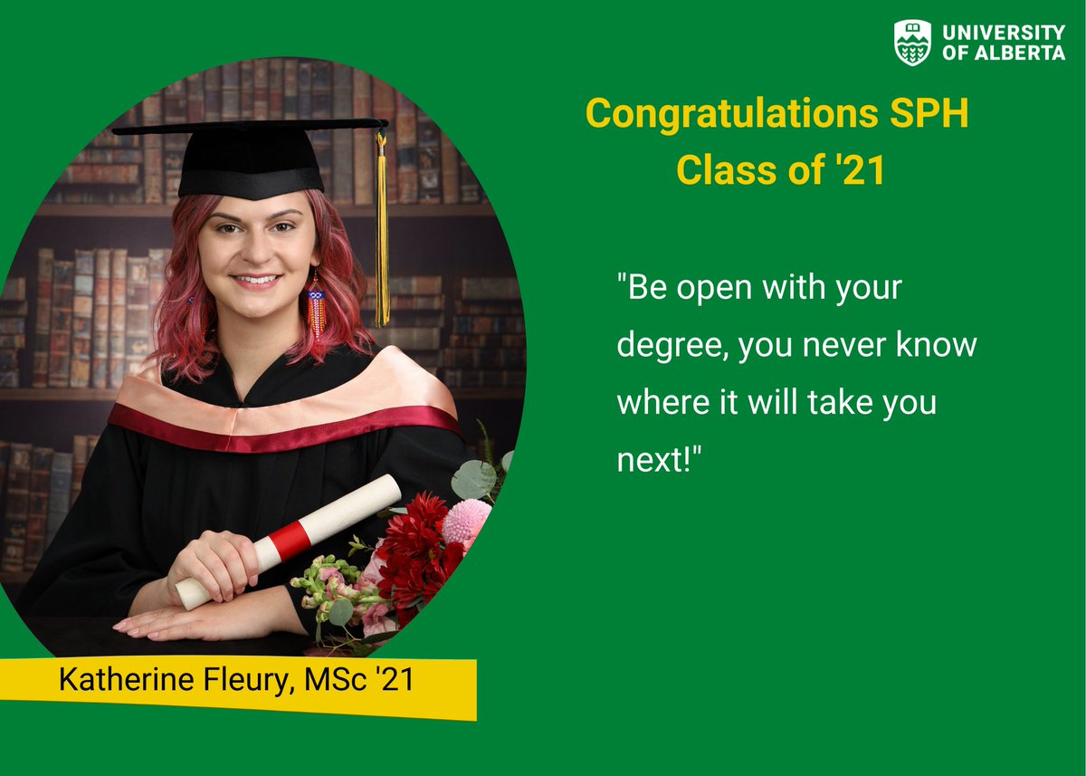 UAlbertaSPH's tweet photo. Convocation Week Day 1: 
Warmest congratulations to SPH grads @Sammomeow1 @CaillieP @KatFleury and @nicoledgehring. We are so proud to be a part of your journey and wish you all the very best in your next phase #UAlberta21 https://t.co/3CT4ICFwQh