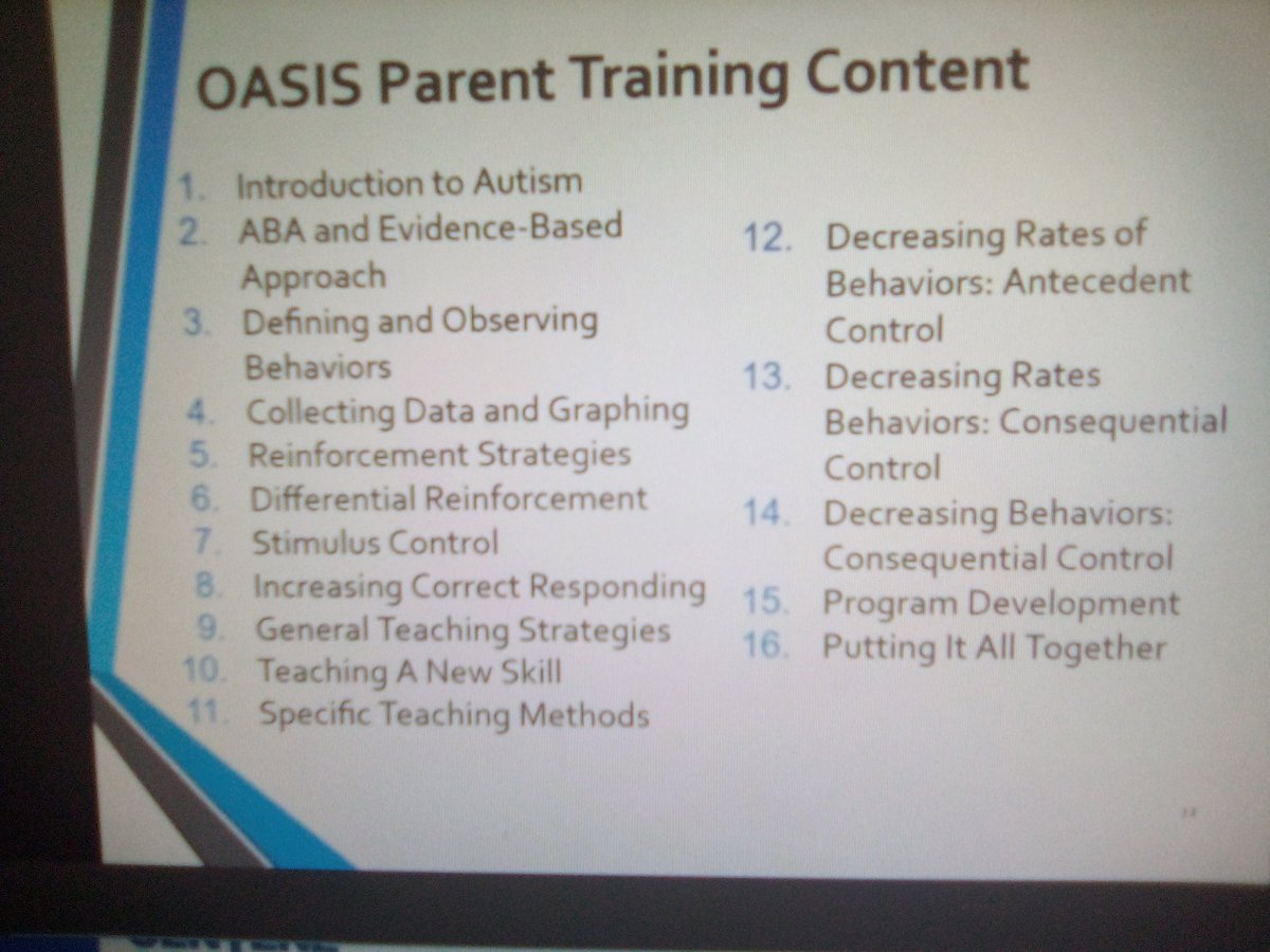 AdvocateGwen's tweet photo. Learning session is blowing my mind in a great way.
OASIS
Online and Applied System for Intervention Skills 
Online Training and Applied Training
Behavior training in underserved areas.
#AUCD2021 https://t.co/6MHc1ECard