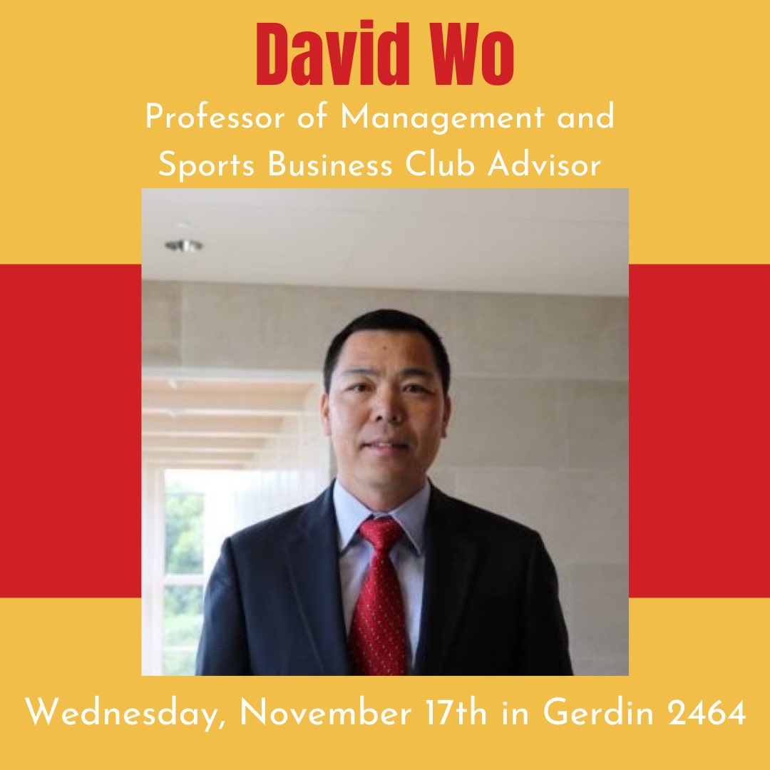 ISUSBC's tweet photo. Sports Business Club is excited to be hosting David Wo for our last meeting of the semester. David has recently become the clubs advisor. The meeting will be in Gerdin 2464 at 7pm on Wednesday, November 17th. We will also be announcing the new Exec Board for 2022 at the meeting! https://t.co/eCf3hFzxz0