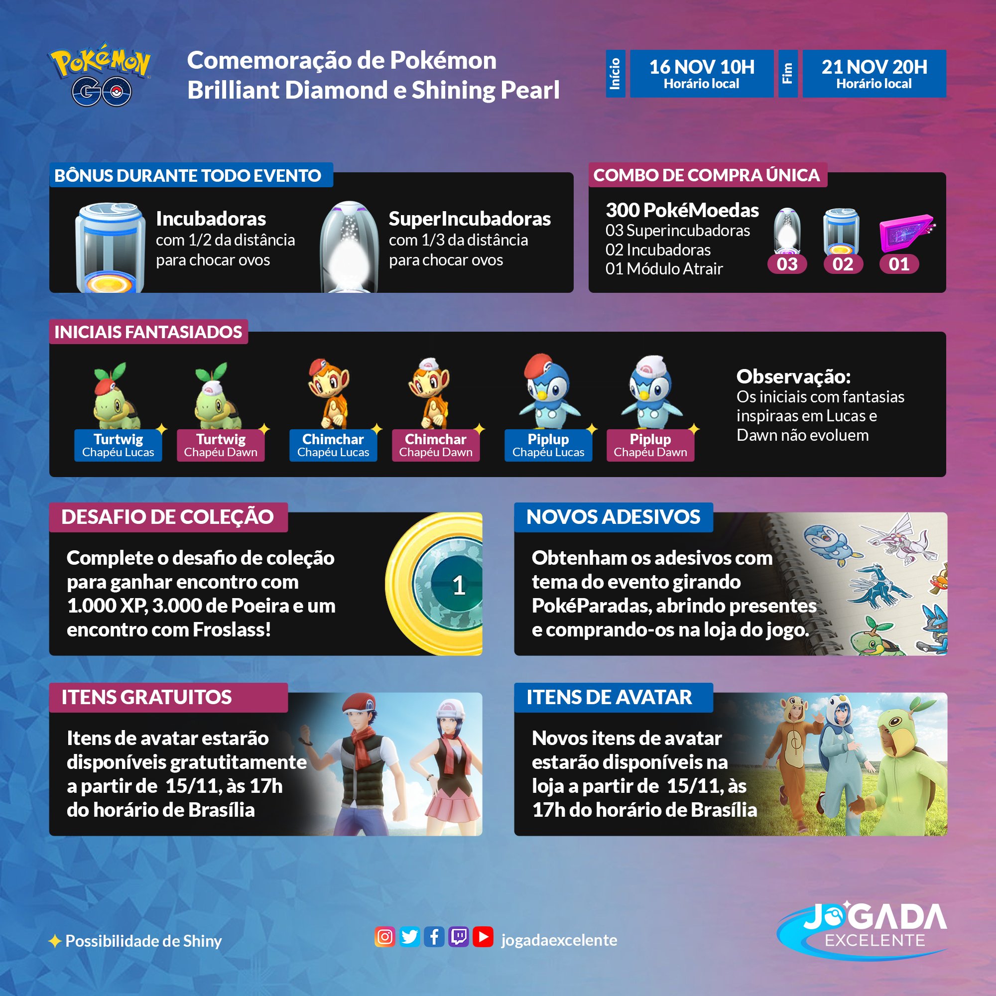 Jogada Excelente on X: Pokémon GO: Chefes de Reides disponíveis durante a  primeira parte do evento em celebração ao lançamento de Pokémon Brilliant  Diamond e Shining Pearl. ⠀ Data: 16/11 às 10h