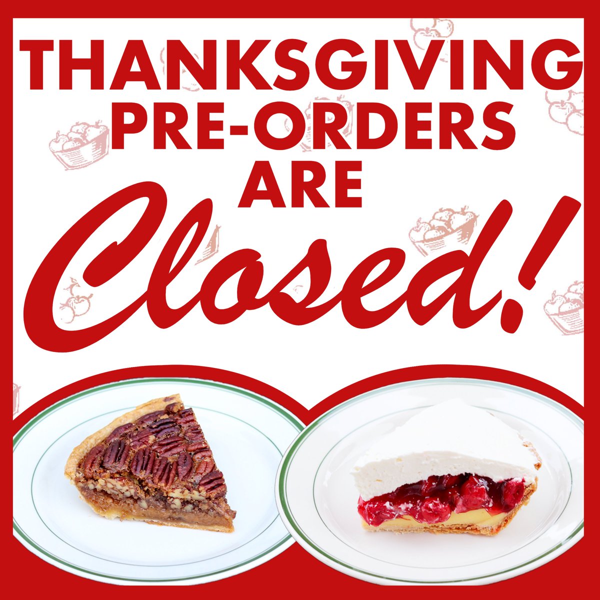 Wow, that was fast! All our available pre-order times have Sold Out! Fresh pies will still be available for walk-up purchases on 11/23 & 11/24 until we sell out. See you all soon! #pies #thanksgivingpies #pietime #pieslice #pumpkinpie #pecanpie #thanksgiving #yum #thankful