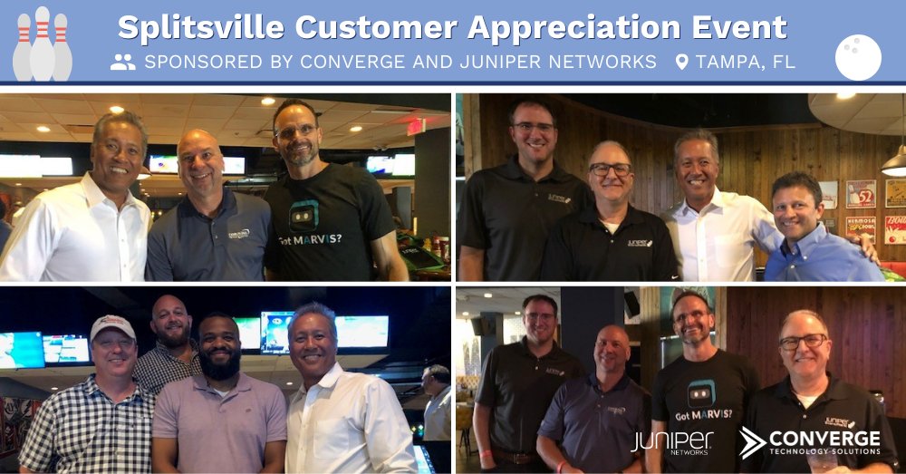 Great seeing everyone face to face again at our recent customer appreciation event at <a href="/SplitsvilleTPA/">Splitsville Tampa</a> in #Tampa, FL! Thank you to everyone from <a href="/JuniperNetworks/">HPE Juniper Networking</a> &amp; Rooms To Go for making this <a href="/ConvergeTSC/">Converge Technology Solutions</a> event such a blast! #BetterTogether
