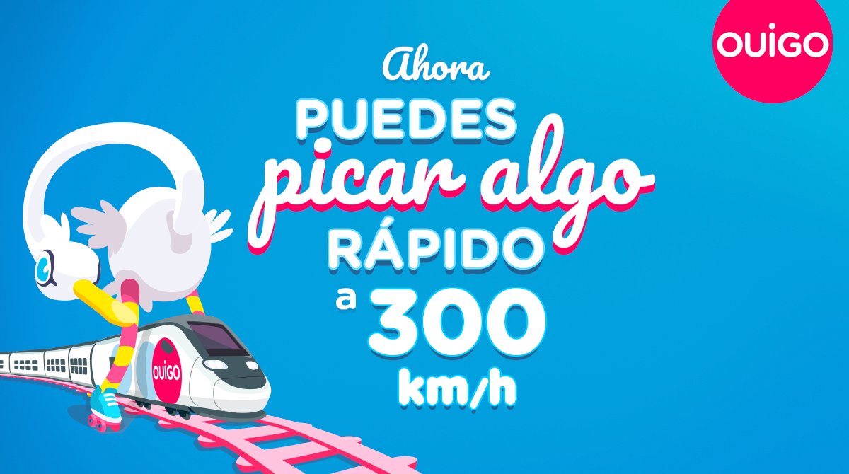 OUIGO_Es's tweet photo. En nuestro #OUIBAR puedes picar algo con toda la calma mientras disfrutas de las vistas, que de eso de ir a 300km/hora ya nos encargamos nosotros.😉
#NoSomosAves pero también volamos #OUIGOLetsGo! https://t.co/RQx94a81XD