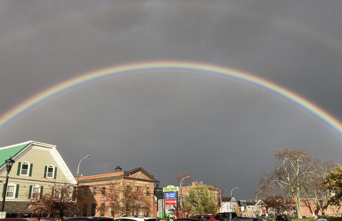 mathastewart's tweet photo. @ryansnoddon downtown Wolfville this afternoon #doublerainbow https://t.co/60cadtXbnz