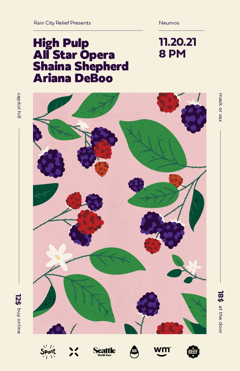 This Sat 11.20 
RCR ☔️ &amp; <a href="/Neumos/">Neumos</a> present:

•<a href="/highpulpmusic/">High Pulp</a> 
•<a href="/AllStarOpera/">Who is All Star Opera?</a> 
•@ShainaShepherd1 
•<a href="/deboogirl/">Ariana DeBoo</a> 

🎟’s on sale now ↙️
neumos.com/events/detail/…