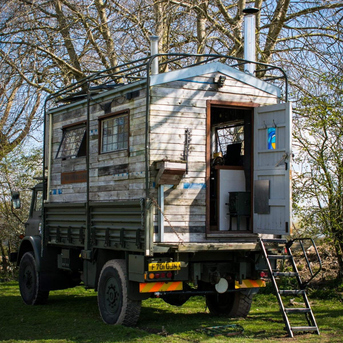 Introducing Ghengis, a burly ex-Army truck with an altogether softer interior – think wood-burner, rain shower and a bed you can winch down from the ceiling. Who's onboard? 

📍 Shropshire Hills
🔗 bit.ly/3GWXYun