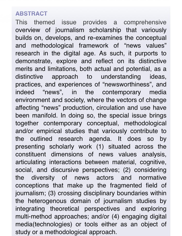 #OpenAccess
“What’s (The) News? Reassessing “News Values” as a Concept and Methodology in the Digital Age”
By @mtemmerm & @JelleMast 
In @journstudies 22(6), 2021.
tandfonline.com/doi/epub/10.10…
#NewsValues #NewsFactors #Newsworthiness #Digital #MultiDisciplinarity #MixedMethods