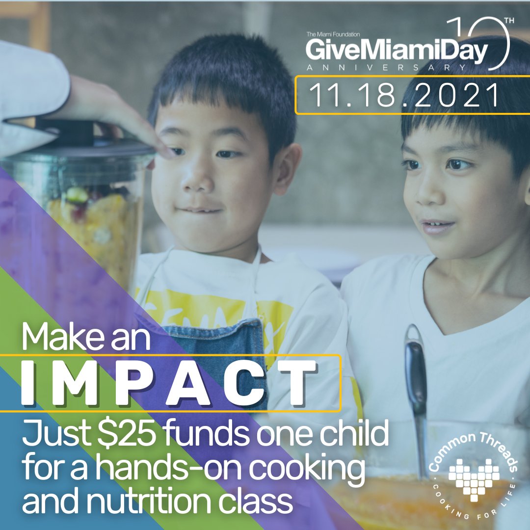 Help us reach our goal of $25,000 on #GiveMiamiDay, which begins today! Donate now through Thursday, November 18 at givemiamiday.org to support our cooking and nutrition education programs in Miami. Together, we can give our children the gift of wellness. #CookingForLife