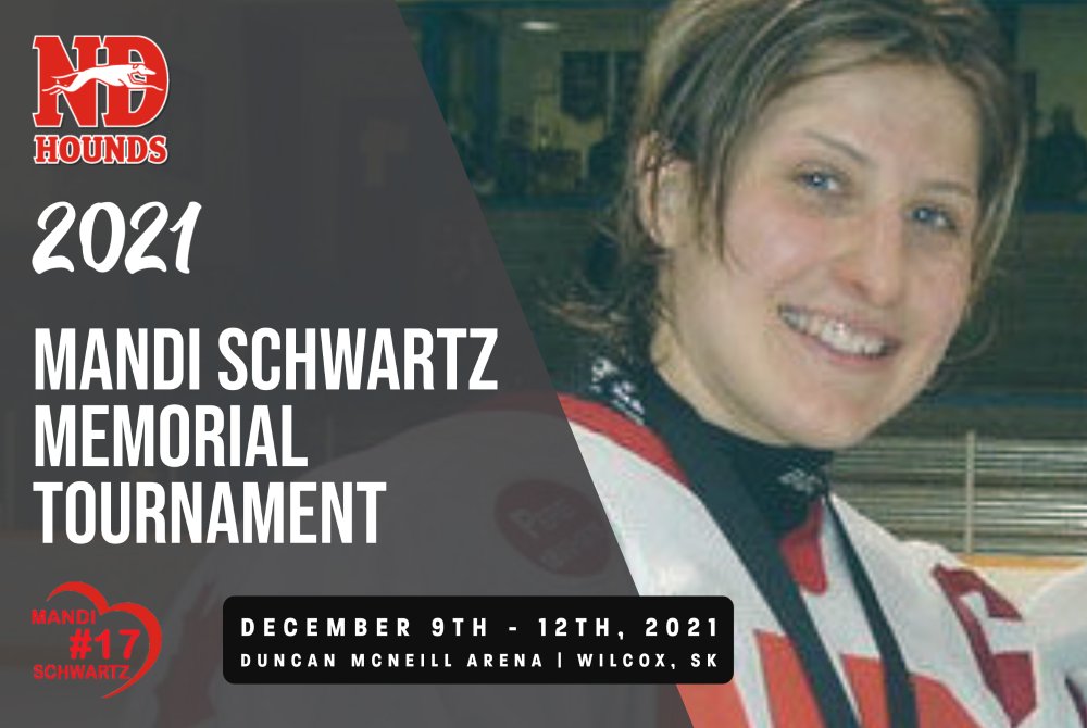 The Mandi Schwartz Memorial Tournament is back for 2021. 

From December 9th through 12th, the Notre Dame Hounds are thrilled to welcome teams from across the prairie provinces to compete in the largest Female U18 AAA Hockey tournament in Western Canada. #MS17