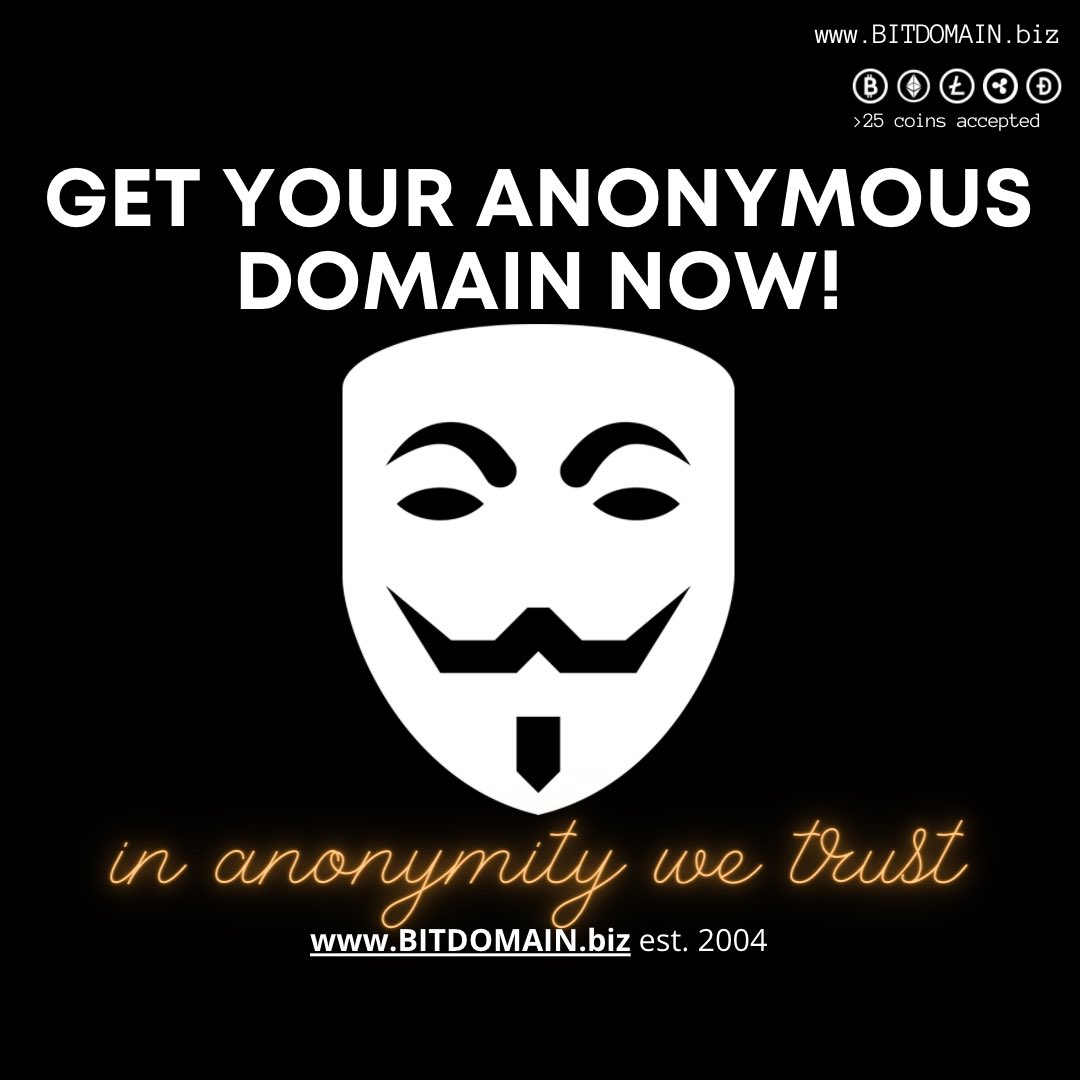 BitcoinDomain's tweet photo. Anonymous web services incl. domains, hosting, cloud. Pay via crypto like #bitcoin, #ether, #bnb and more than 20 other #crypto coins. https://t.co/RcDt6zTYko