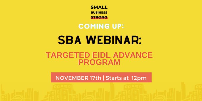 SmallBStrong's tweet photo. Join Small Business Strong Business Advisors, and Carlos Hernandez, SBA Lender Relations Specialist, to learn about the SBA EIDL and Targeted EIDL Advance programs.
Register today:
https://t.co/n9HcX2N49F
#EIDL #SBA #SmallBStrong
https://t.co/sNA8xkfRgw https://t.co/x5wjb4emwp