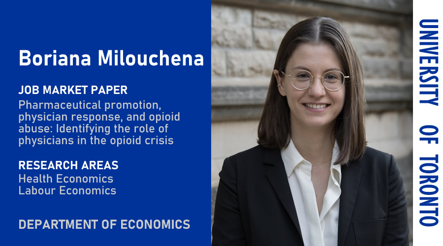 econuoft's tweet photo. Boriana Miloucheva's (@BMiloucheva) JMP studies the role of physician prescriptions in the opioid epidemic, and provides insights into the market for prescriptions. #EconJobMarket #econuoft #uoft

Website: https://t.co/tt9ZvhUO8t https://t.co/eYJzNlYkl9