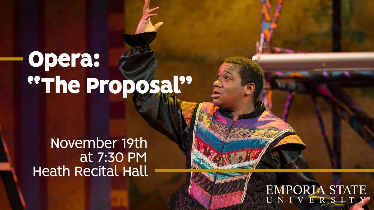 esumusicdept's tweet photo. On November 19th we will be hosting "The Proposal" a Opera performance in Heath Recital Hall at 7:30 pm. For more information https://t.co/GvFf3Ry8lE https://t.co/TlCf50Jaee