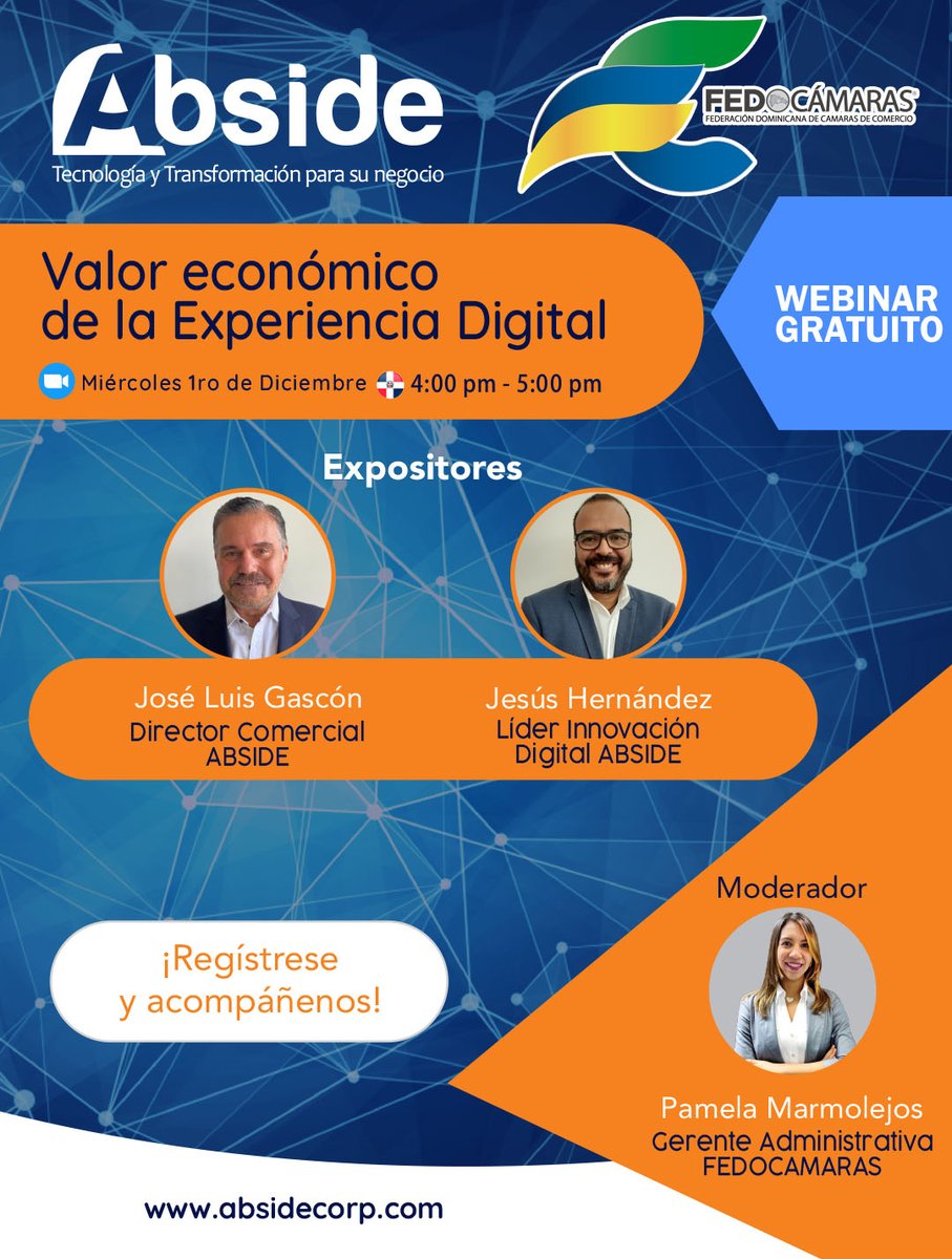 ¿Sabes  el impacto real de la tecnología digital en los resultados financieros?

Con el objetivo de reflexionar sobre este tema y brindar repuestas, ABSIDE y Fedocámaras  les invitan al Webinar VALOR ECONÓMICO DE LA EXPERIENCIA DIGITAL.

Link: bit.ly/3HoOwjo