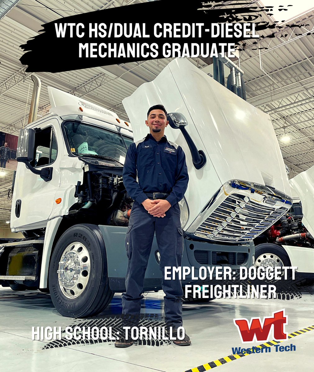 wtcep's tweet photo. Meet Oscar from the 1st gen. of the HS-Dual Credit Program! Oscar graduated in 2020 with a degree in Diesel Mechanics. He came to speak to @TornilloISD HS 9th graders about the advantages of the dual credit program! He works for Doggett as a Diesel Tech! #wtcproud #TISDProud https://t.co/FeCDMoWvzZ