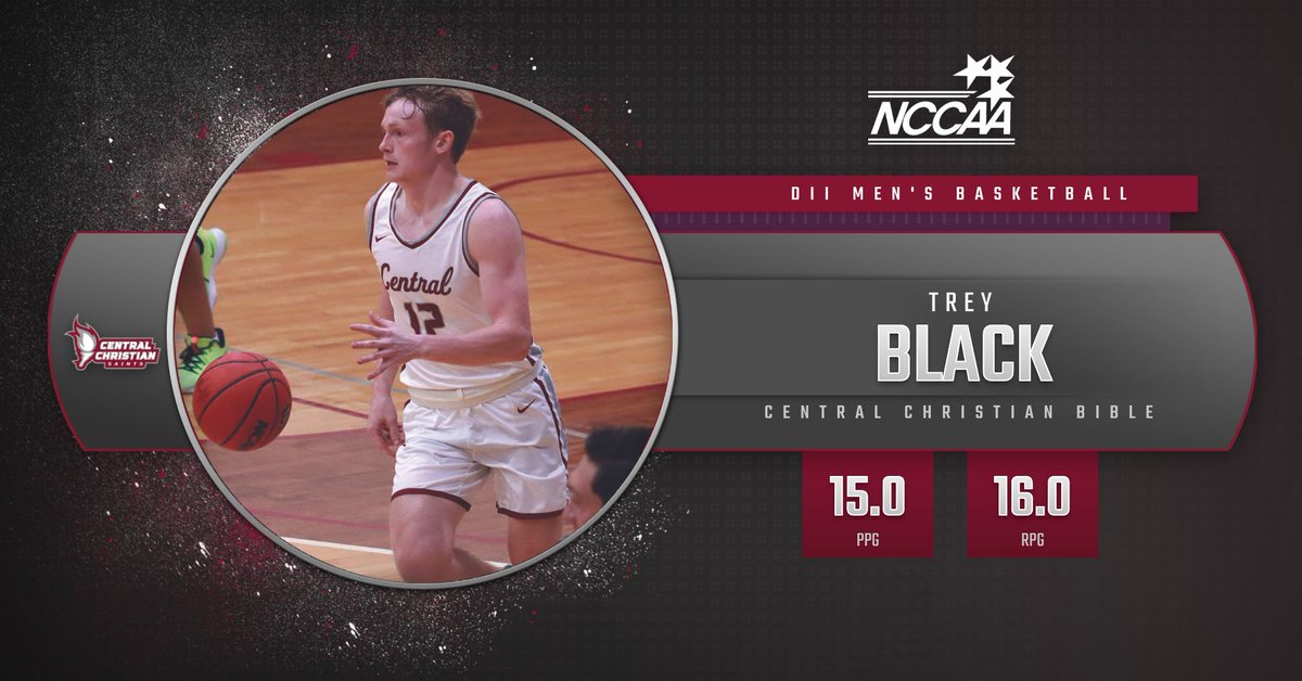 TheNCCAA's tweet photo. Congratulations to Trey Black of Central Christian College of the Bible, DII Men’s #NCCAABasketball Student-Athlete of the Week! #PlayForHim https://t.co/FOEwWB9qw7 https://t.co/fuyyrkeUE1