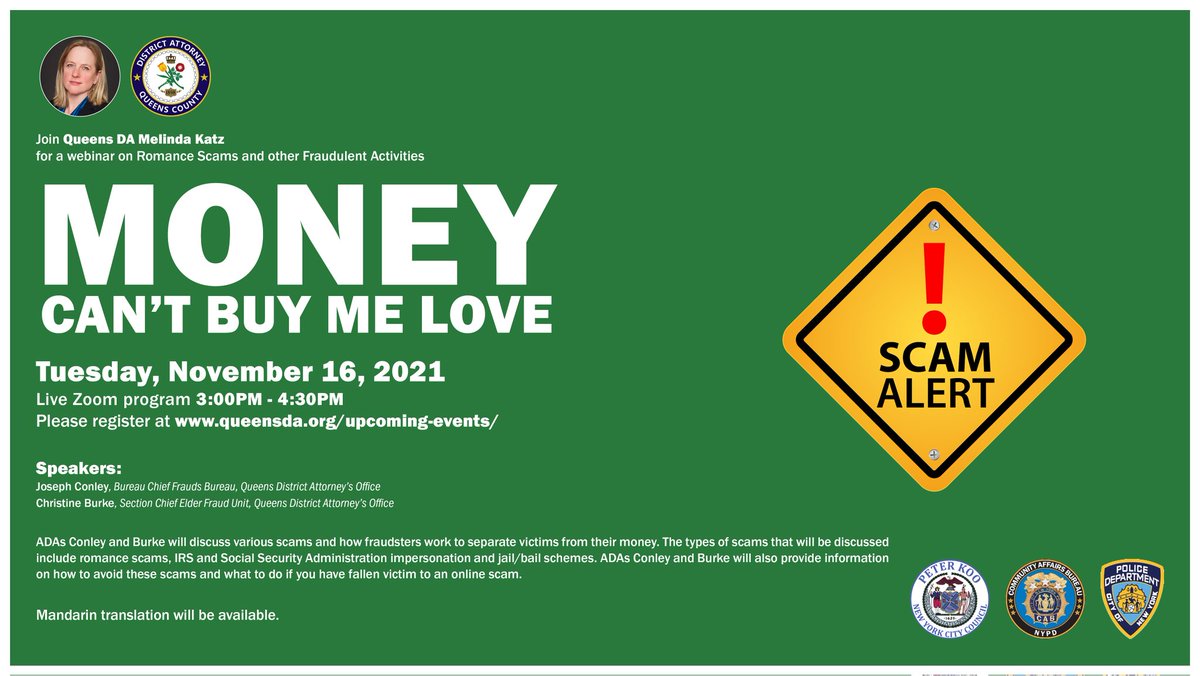 Scammers seek any opportunity to exploit their victims, even using the allure of romance to trick individuals into sending money.

Tomorrow at 3PM, tune to our virtual discussion on romance scams and other types of fraudulent activity.

RSVP: bit.ly/2YN6BGs