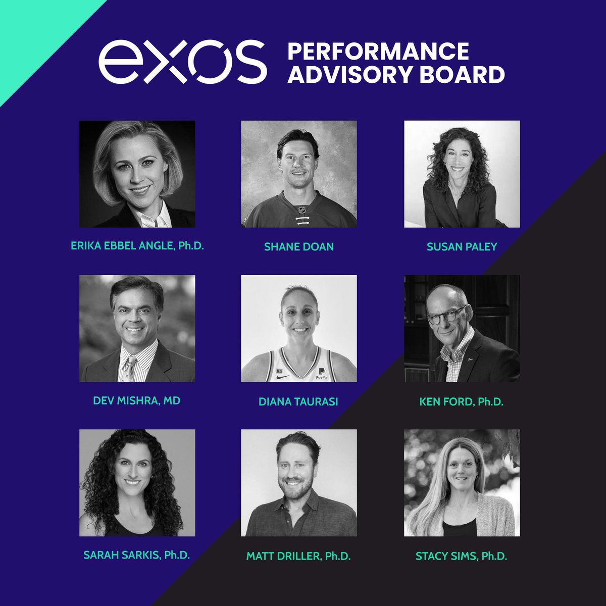 Our advisory board (below) is a group of 9 industry professionals that round out our internal expertise and are considered to be an extension of the EXOS team driving the efficacy of our solutions, extending our expertise, and supporting the ongoing evolution of our methodology.