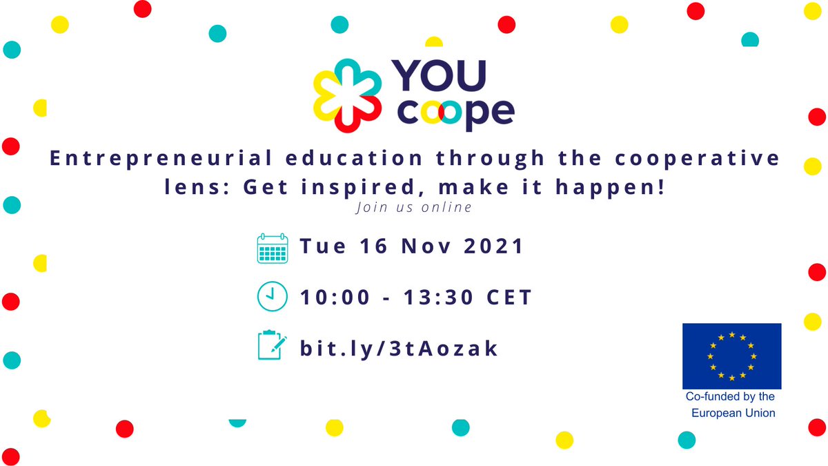 It's almost time ⏳

Get ready to hear from experts, new projects and the success of the <a href="/youcoope/">Youcoope</a> training!

Sign up for the free event and hear what progress is being made to get #coops on the curriculum. 

📅 Tue 16 Nov
🕰️ 10:00 – 13:30 CET

More here > bit.ly/3kiGG0W