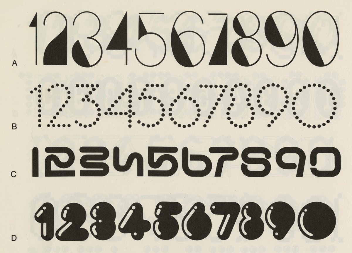 Decorative and Display Numbers: 739 complete fonts selected and arranged by Julie Solo from the Solotype Typographers Archive, Dover Publications, Inc., New York, 1985.
