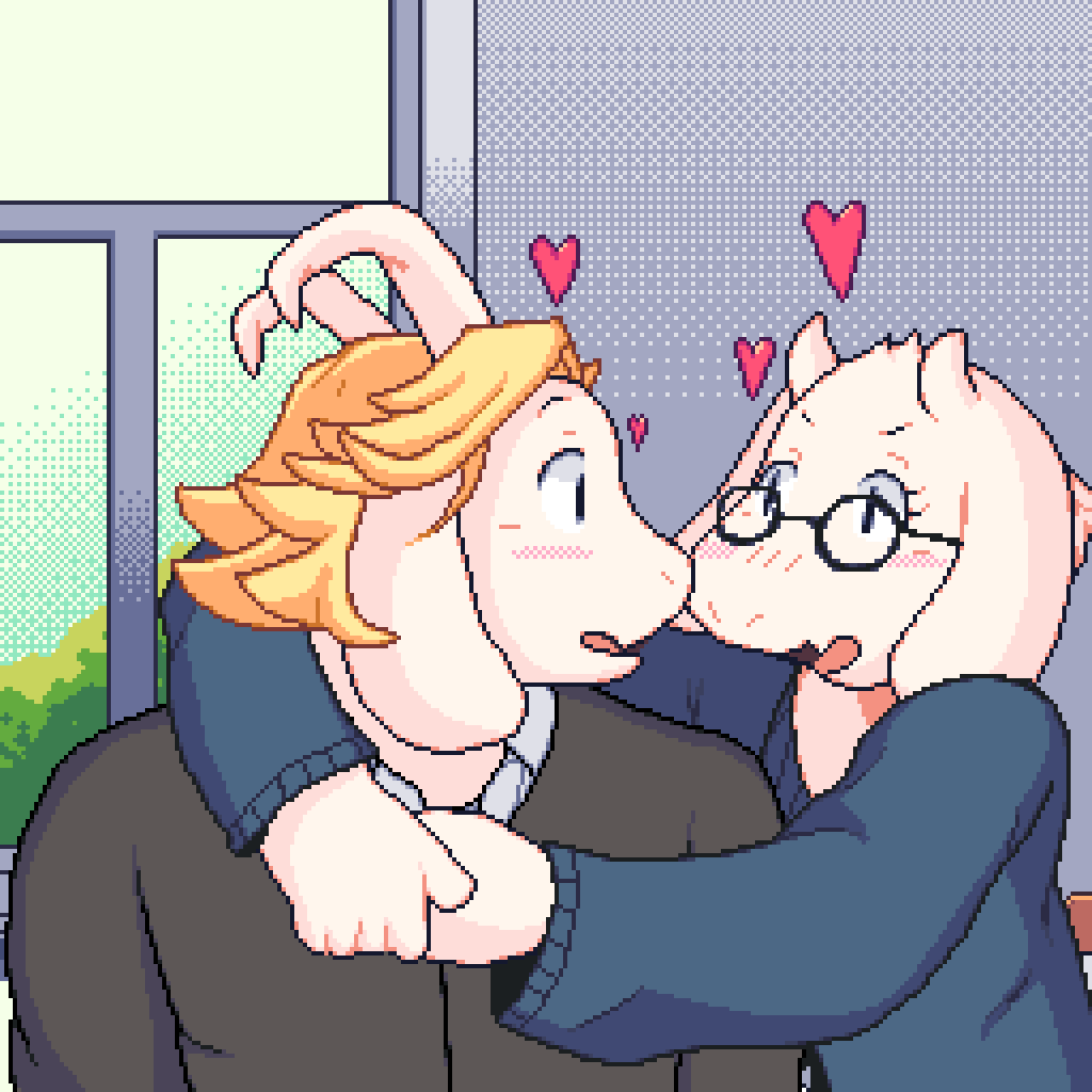 Smushilad's tweet photo. Asgoriel Week #1
Prompt: Before
Asgore and Toriel in their college days, nose nuzzling in their dorms. #AW2021 #Asgoriel #Toriel #Asgore #Deltarune https://t.co/uZX9ctLAoq