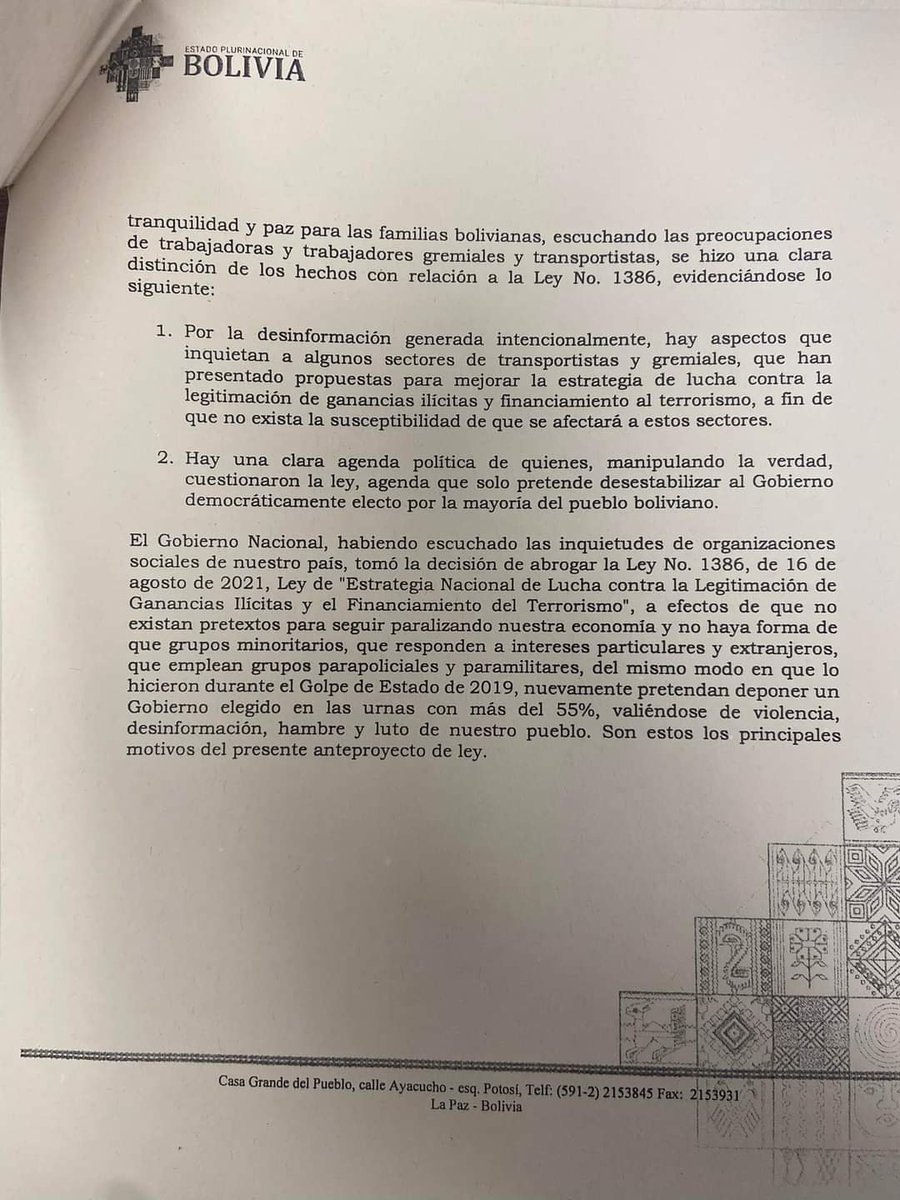 fernandolarach's tweet photo. Vergonzosa e indignante exposición de motivos para abrogar la persecutoria ley 1386. 
El MAS intenta desvirtuar la lucha del pueblo y de los sectores, para perseguir a quienes se movilizaron contra esta norma totalitaria. El afán dictatorial del Gobierno de Arce no tiene límites! https://t.co/YiZQ96Kepc