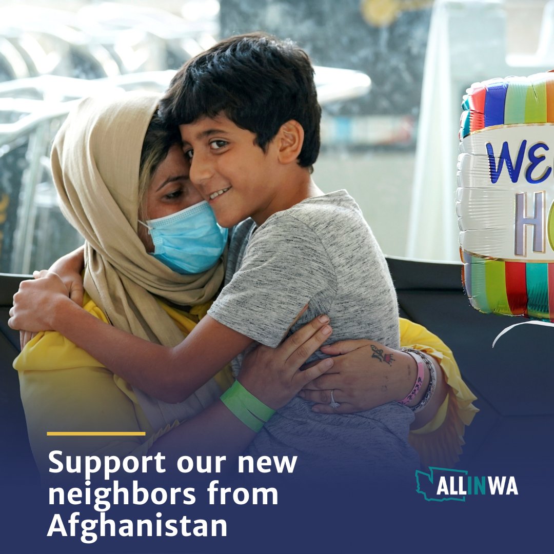 #AllInWA is proud to support newly arriving Afghan families to Washington. 📣 Volunteer today with community-based orgs who are helping ensure families have access to housing, food, furniture, healthcare, education, and legal aid ➡️ allinwa.org/afghan-familie…