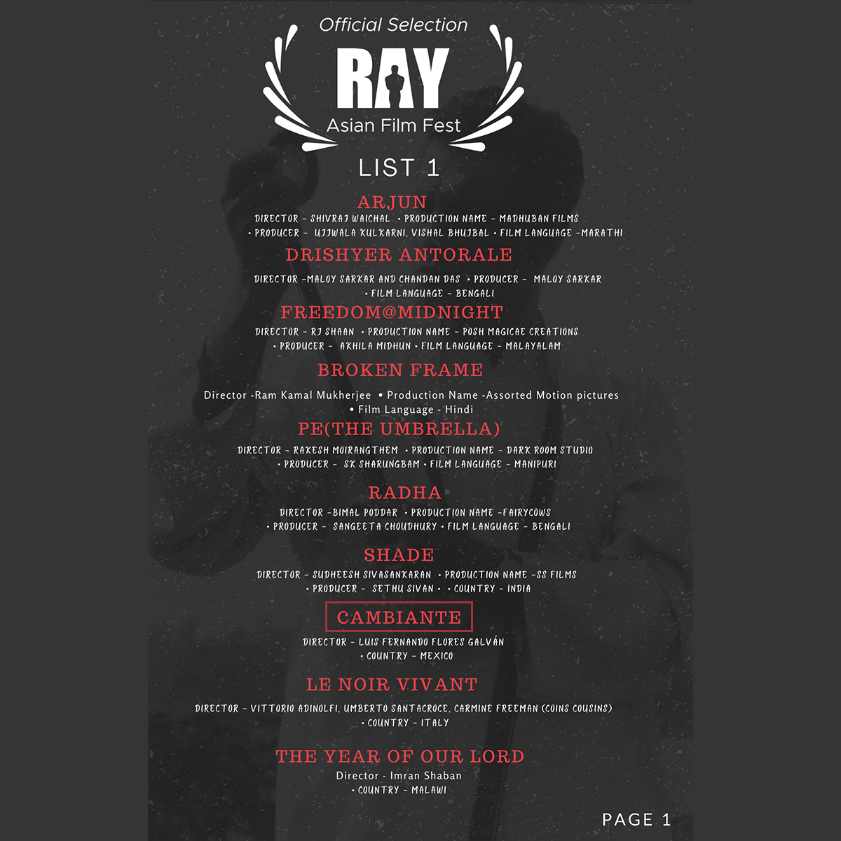 🇮🇳✨🎬
Este año es la Primera Edición de #RayAsianFilmFest y #Cambiante es parte de la Selección Oficial.
Este festival hindú busca promover a cineastas independientes de todo el mundo.

#RAFF #CambianteCortometraje #ROTMovieMakers