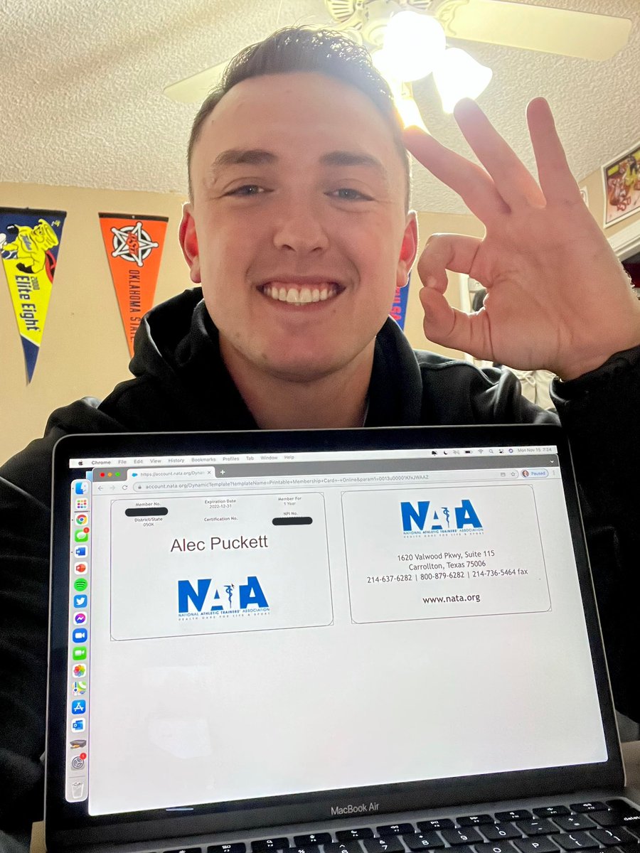 puckett_alec97's tweet photo. I renewed because of the scholarship opportunities the NATA gives the next generation of athletic trainers and to stay connected to the AT community! #ShowMeYourMembership #TUMAT #ReignCane @MAATAD5 @OKATC @TulsaMAT https://t.co/vUQQkTIPte