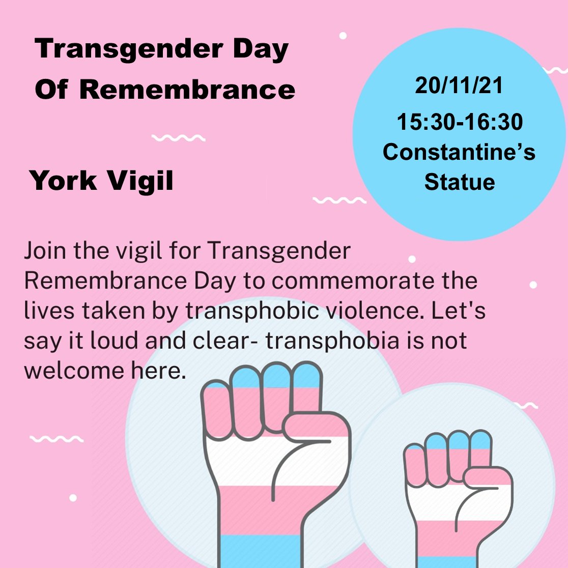 YorkTdor's tweet photo. Come along to our vigil for #TransDayOfRemembrance.
Remember the dead, fight for the living!
#TDOR #tdor2021 #TransAwarenessWeek #TransRightsAreHumanRights https://t.co/PK4N0aE8VZ