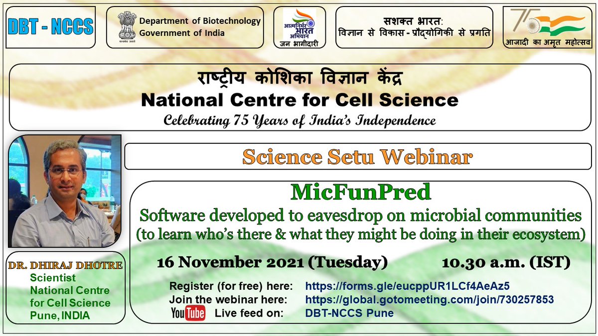 Join us today at 10.30 a.m. ** Link to join the #webinar: global.gotomeeting.com/join/730257853 ** YouTube live feed on: DBT-NCCS Pune youtube.com/.../UCv5WX6eD7… Register here: forms.gle/eucppUR1LCf4Ae…