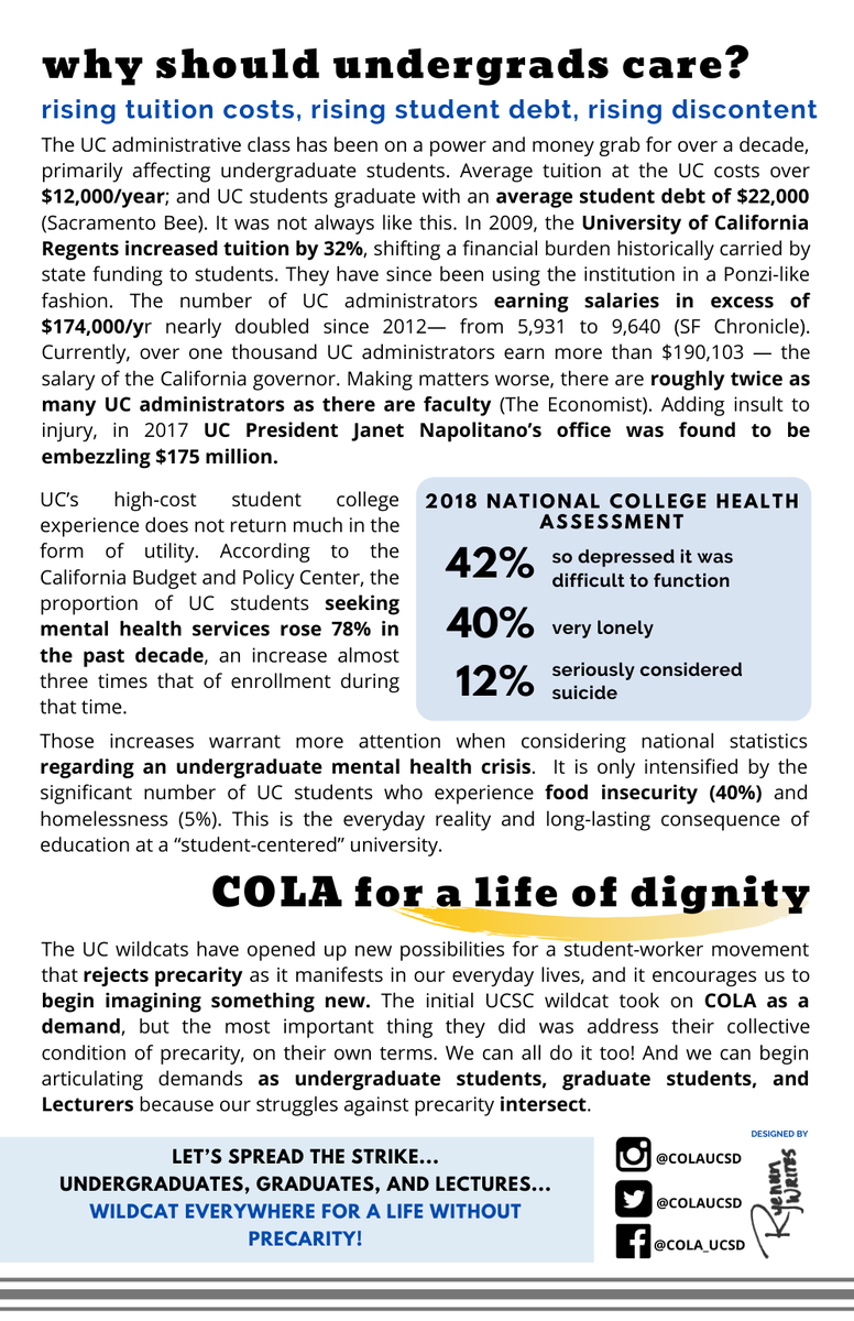 With Lecturers going on strike, it is a good moment to recall the trend of precarity across all sectors of the UC system: Lecturers, TAs, undergraduates, service workers. Here is useful document from amidst the wave of COLA strikes - WE ALL NEED A COLA!
