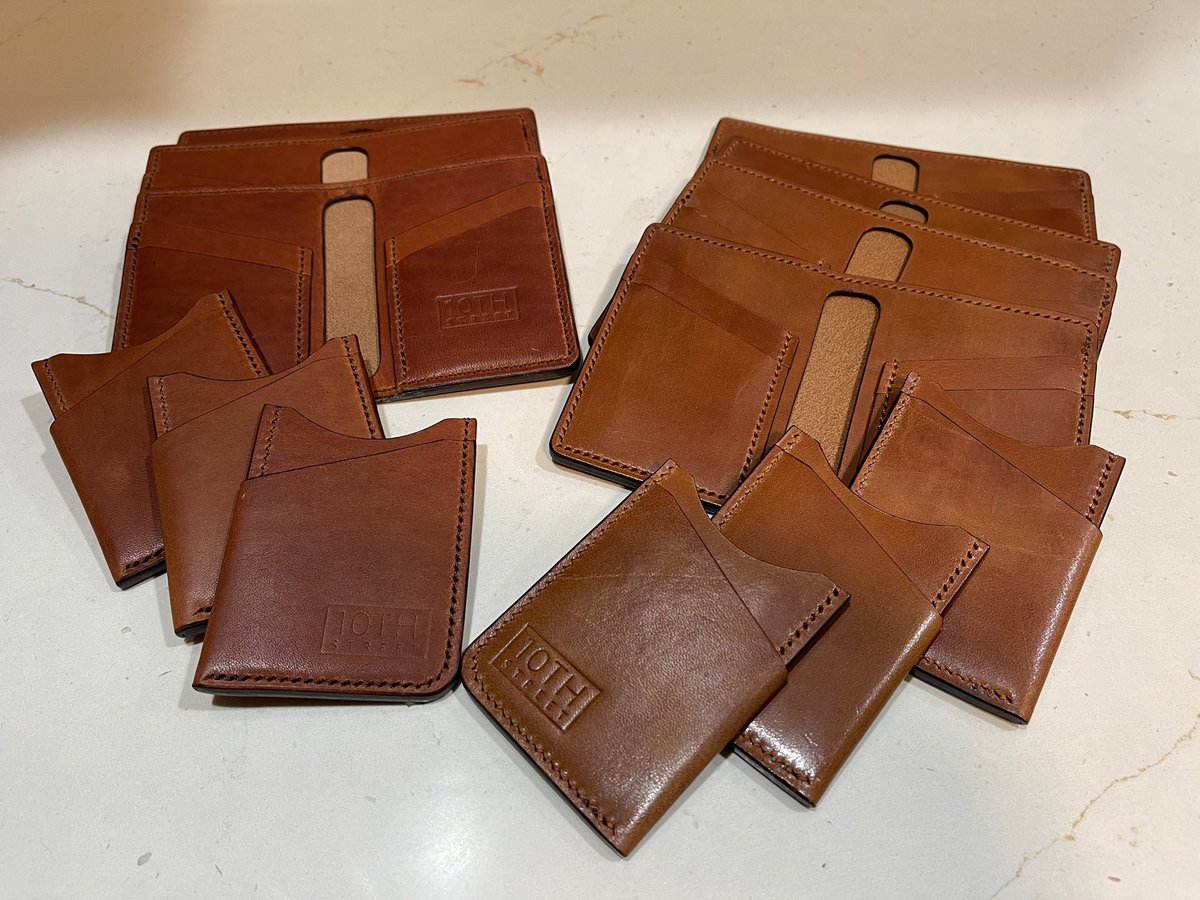 10thStLeather's tweet photo. Vertical wallets and card holders are on sale right now! 20% off Cognac (left) and Buck Brown (right). These are in stock and ready to ship! https://t.co/TXOIX9CkRC