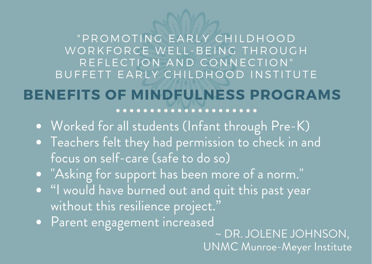 'Increase in executive functioning, decreased stress and anxiety, decreased depressive symptoms' ~ 💚 Thank you for sharing @jolenej35 @BuffettECI #PDForAll #Wellbeing #EducatorWellbeing #WellbeingForChildren #MindfulnessInSchools