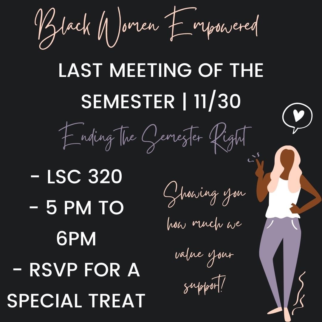 BWESHSU's tweet photo. #SHSUBWE LAST MEETING OF THE SEMESTER 🤍

We are grateful for all of our supporters &amp; want to show our appreciation!

Join us for our LAST Fall 21’ meeting on 11/30 in LSC 320 @ 5pm ❤️‍🔥

MUST RSVP BELOW ⬇️ 
https://t.co/3MS9Y339JM https://t.co/SPl7np6zuV