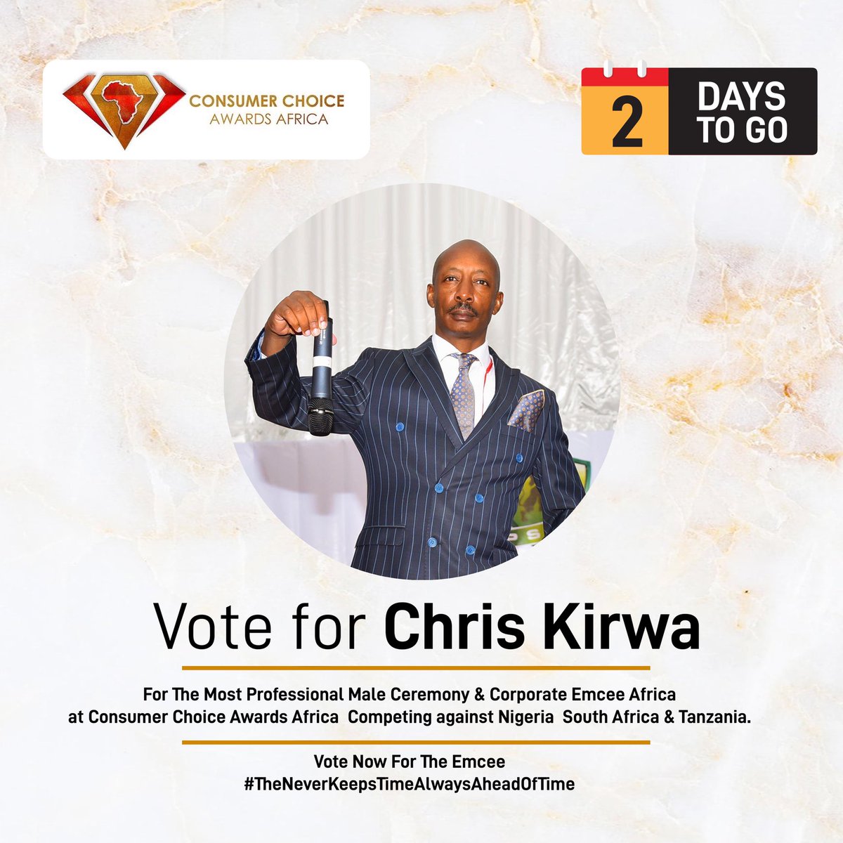 chriskirwa's tweet photo. Kindly RETWEET 
2 Days before Voting Lines Close.
I am nominated @ccawardsafrica in category of The Most Professional Male and Corporate Emcee 
Battling Tanzania 🇹🇿 Nigeria 🇳🇬 &amp; South Africa 🇿🇦 
To vote click this link https://t.co/52Q4nkWvAR…
Help me win this
#VoteForChrisKirwa https://t.co/5sFHcp6luM