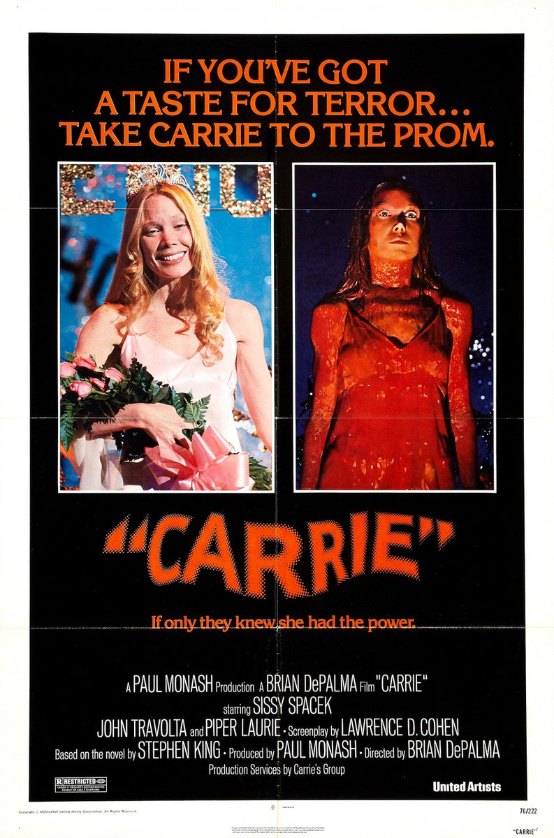 #BrianDePalma's classic adaptation of #StephenKing's #Carrie hit theaters 45 years ago today on November 16th, 1976 #SissySpacek #PiperLaurie #JohnTravolta #AmyIrving #NancyAllen #WilliamKatt #PJSoles #BettyBuckley #70sHorror #CarrieWhite