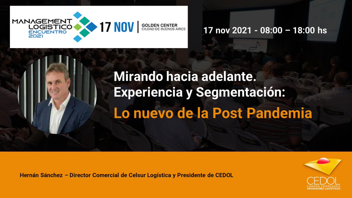 🟠  Este miércoles 17/11 tendrá lugar el Congreso Management Logístico Encuentro 2021, en donde <a href="/HSanchezCelsur/">Hernan Sanchez</a> estará exponiendo entre las 16.45 y las 18:00 hs para finalizar el evento, sobre lo nuevo de la logística post pandemia en una charla sumamente enriquecedora.
 
#CEDOL