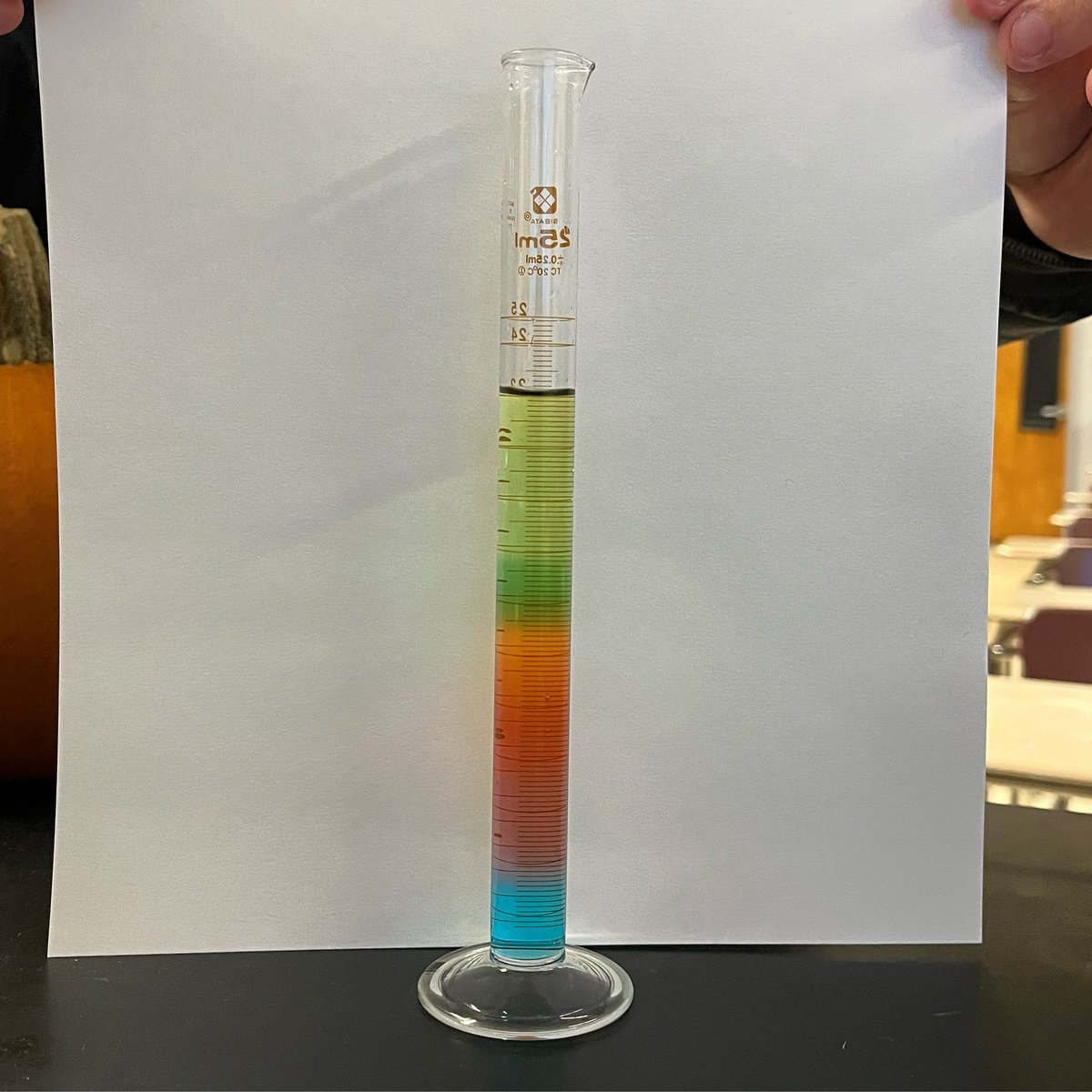 torchianator's tweet image. We made density towers in AP Bio with our leftover molar sucrose solutions from the water potential in plant cell LAB! Nice job! 🌈🖤💜#APBio #goknights #knightscience