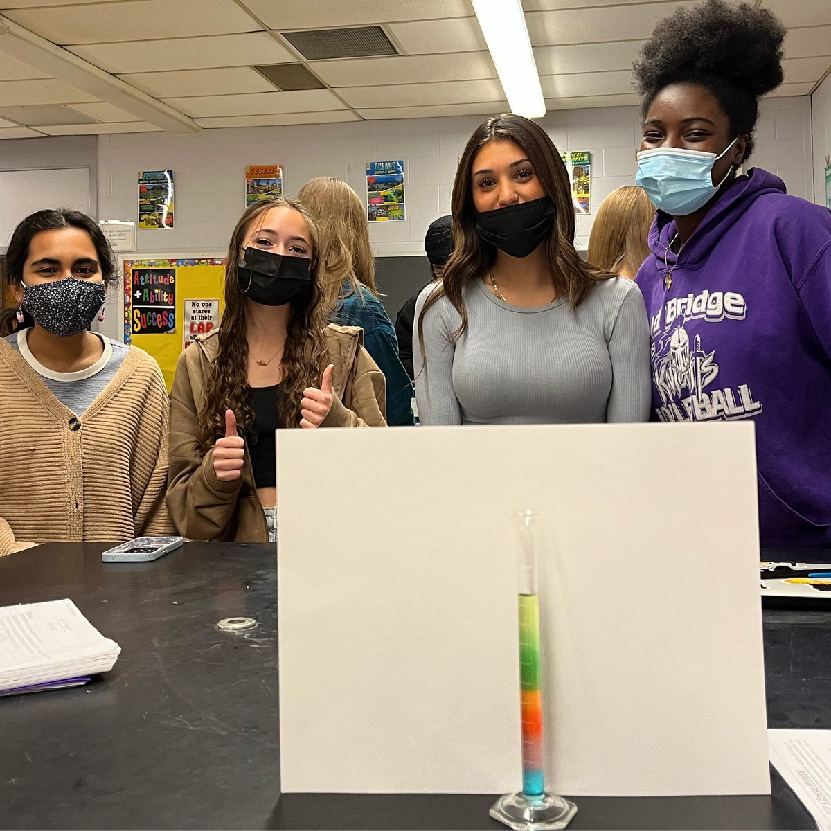 torchianator's tweet image. We made density towers in AP Bio with our leftover molar sucrose solutions from the water potential in plant cell LAB! Nice job! 🌈🖤💜#APBio #goknights #knightscience