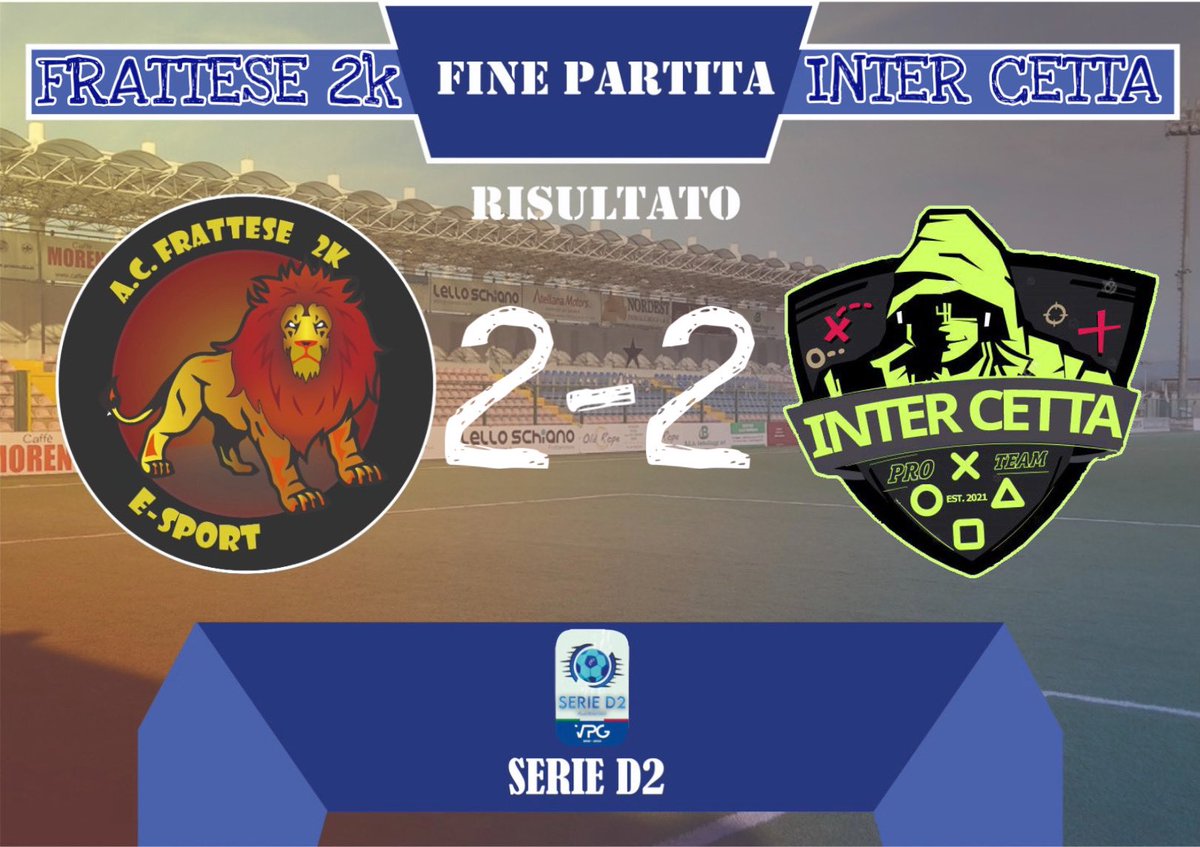 ⚽️FULL TIME⚽️
🗓 15/11/21

🕥 22:20
🆚 <a href="/InterCetta/">Inter Cetta</a> 
🏆 <a href="/VPG_Italy/">VPG Italy</a>-#serieD2 
🔒 2-2