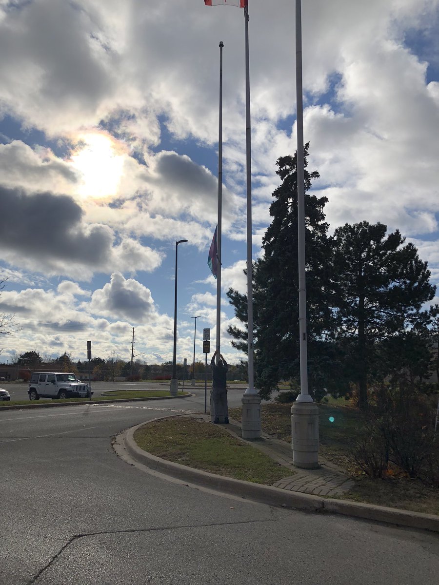 equity_DDSB's tweet photo. As the Transgender flag went up today, the sun bursted from cover.  May we get to a time where we can all be free.  Thank you to all of our community partners for being with us. #TransAwarenessWeek https://t.co/UeNXoRNvYP