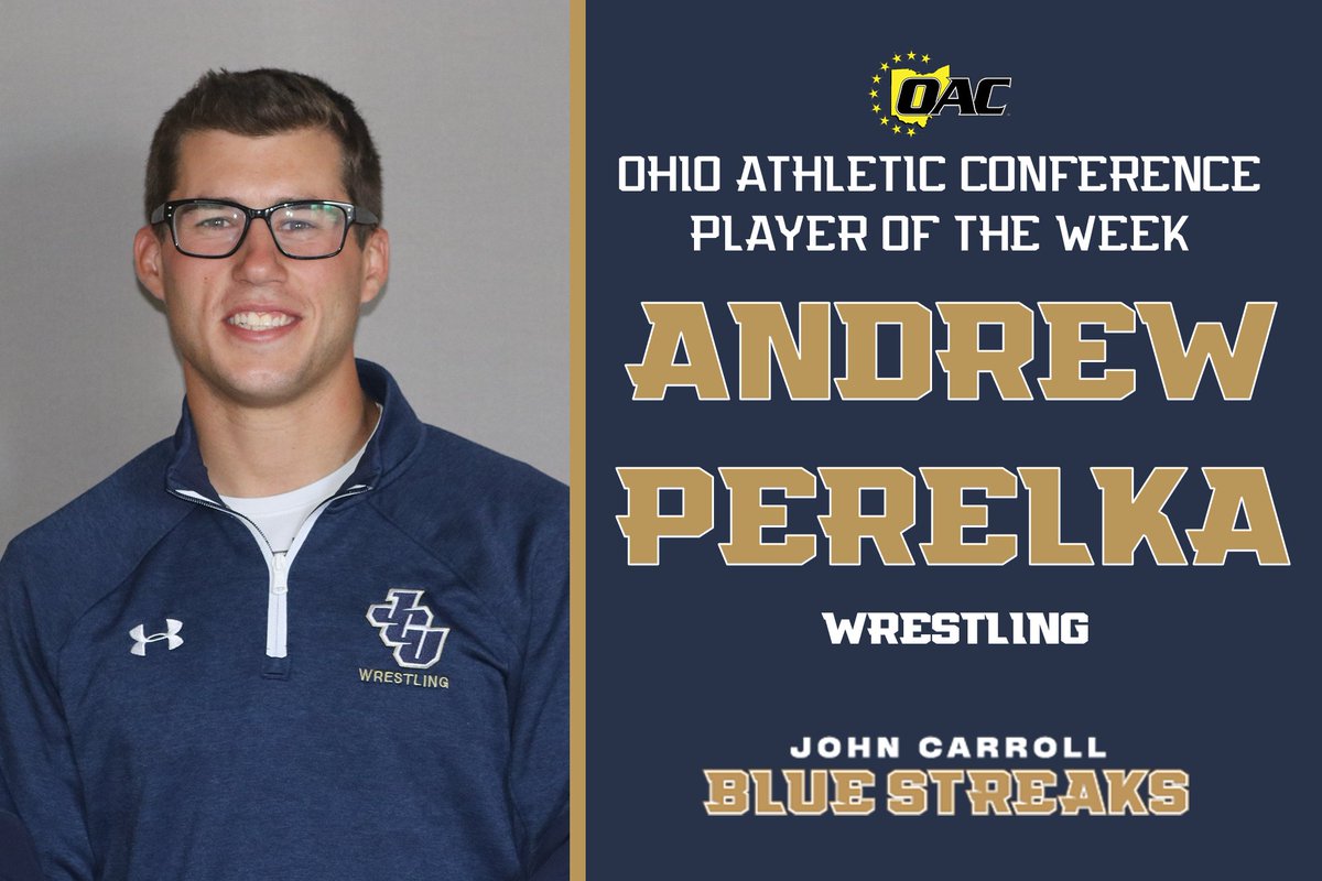 WR: Andrew Perelka is the OAC Wrestler of the Week!

Perelka earned a 4-0 record, becoming the Trine Invitational Champion at 133 pounds 💪

📰: jcusports.com/news/2021/11/1…
#GoStreaks ⚡️