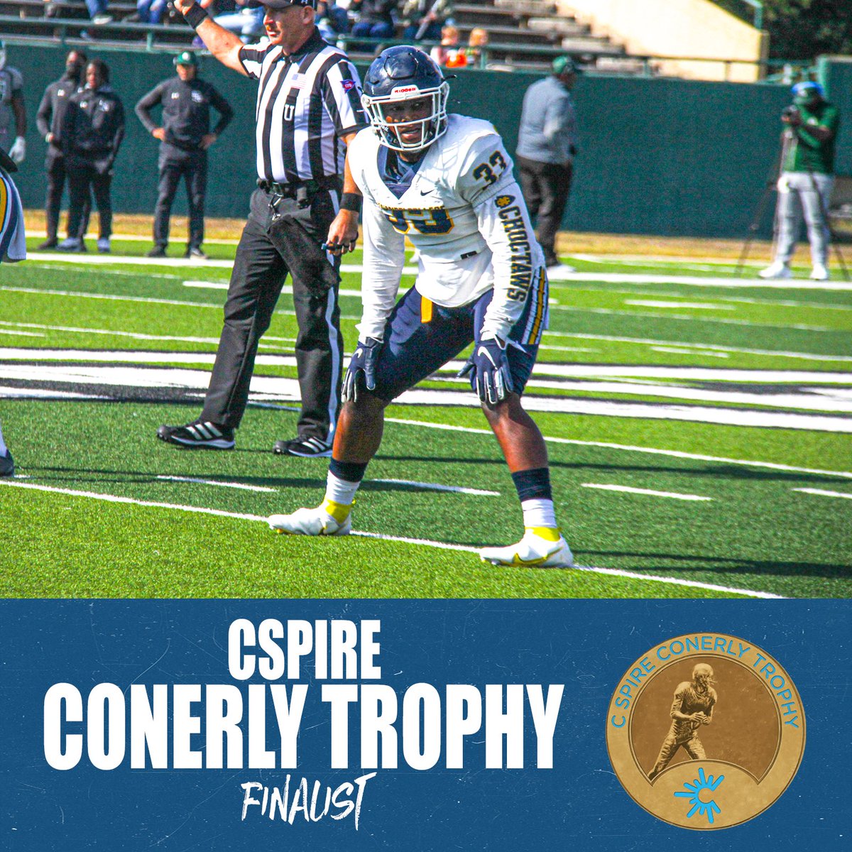 GoChoctaws_FB's tweet photo. 𝘾𝙎𝙋𝙄𝙍𝙀 𝘾𝙊𝙉𝙀𝙍𝙇𝙔 𝙏𝙍𝙊𝙋𝙃𝙔 𝙁𝙄𝙉𝘼𝙇𝙄𝙎𝙏!!

@Jjxfactor_33 named finalist for Conerly Trophy! Voting info coming soon!

#COTM https://t.co/6eUMsqiW9y