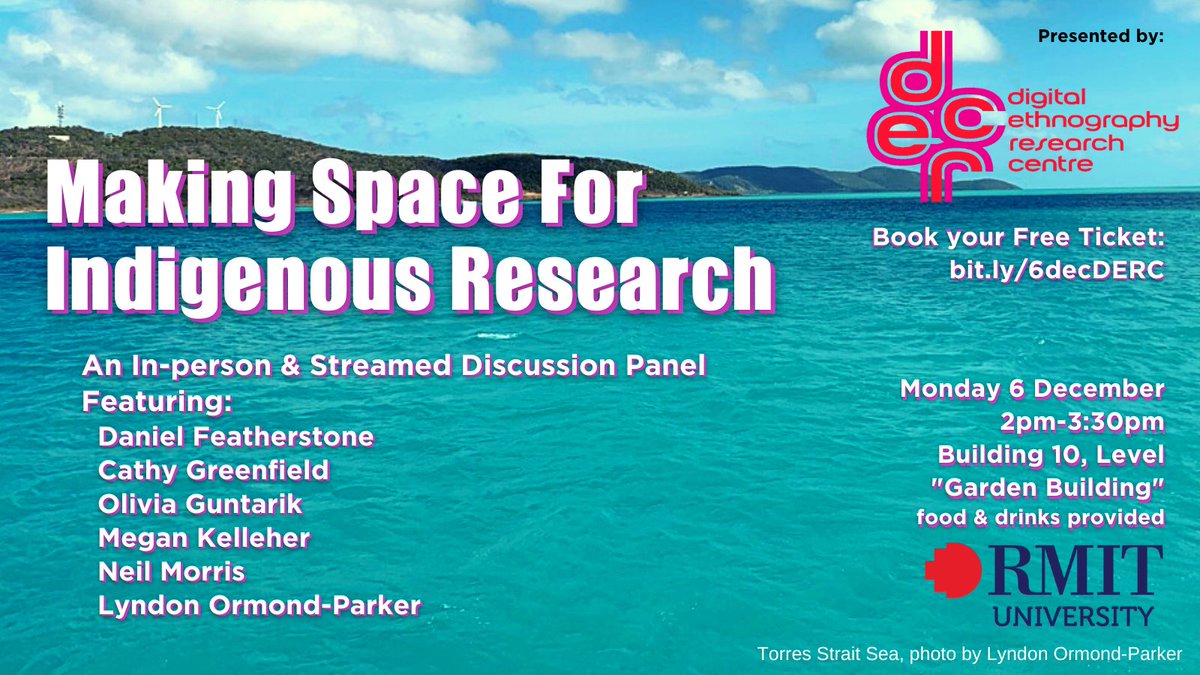 Join this lively &amp; wide-ranging conversation, from Country to the academy, about what makes 'Indigenous knowledge' &amp; where to next. Seminar from 2 - 3:30pm, food &amp; drinks til 7. B/D 10, L6 Garden Bldg. Book now &amp; tell your friends. ow.ly/5Zgo50GNsqO
<a href="/ResearchRMIT/">RMIT Research</a> <a href="/dcpecp/">RMIT DCP ECP</a>