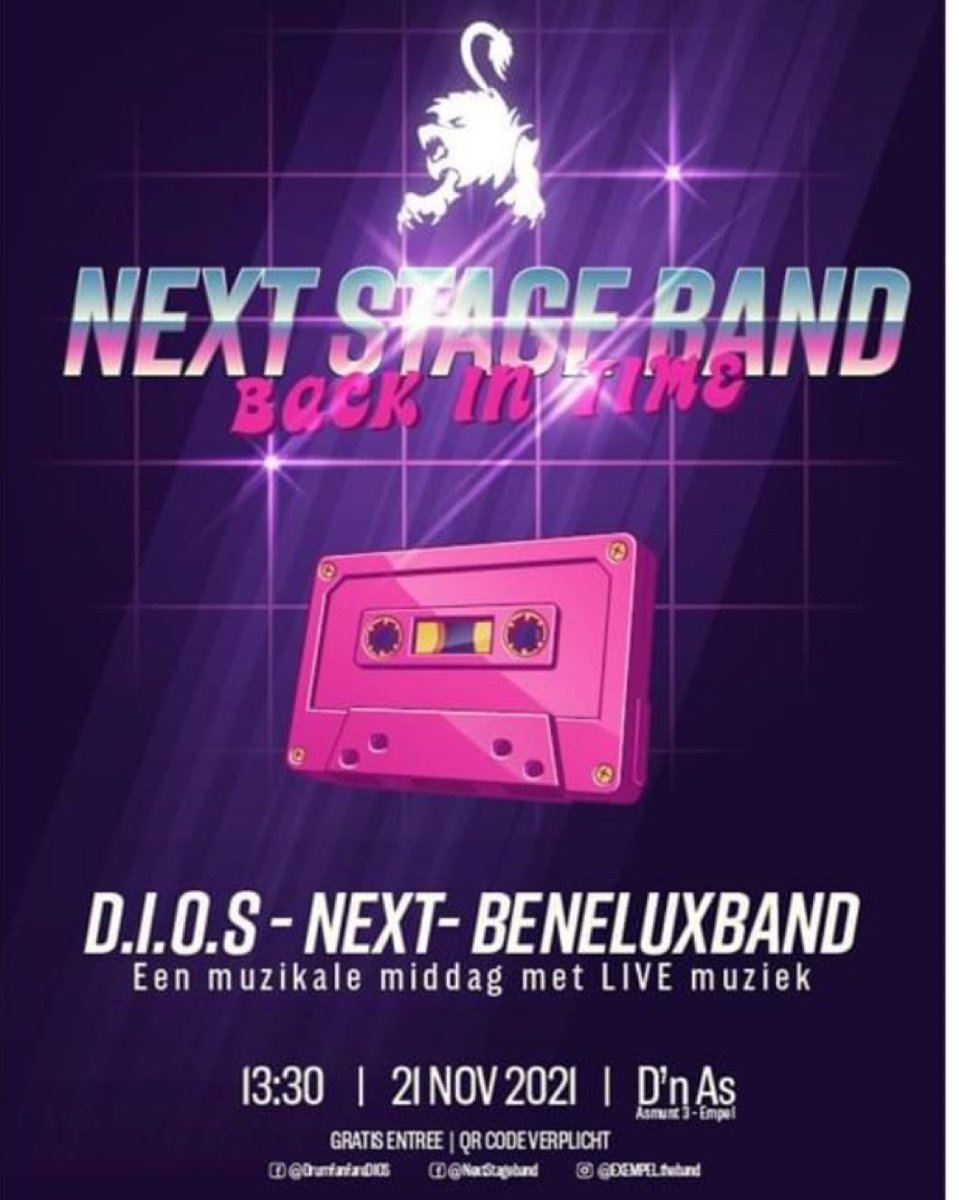 DIOS_Oijen's tweet photo. A.s. Zondag 21 november nemen wij deel aan een muzikale middag met medewerking van: Next Stageband en de Beneluxband uit Tilburg. Gratis toegang. Aanvang 13.30 uur in Sociaal Cultureel Centrum ‘d’n As, Asmunt 3 in Empel. QR code is verplicht. https://t.co/TKGGIydpn5